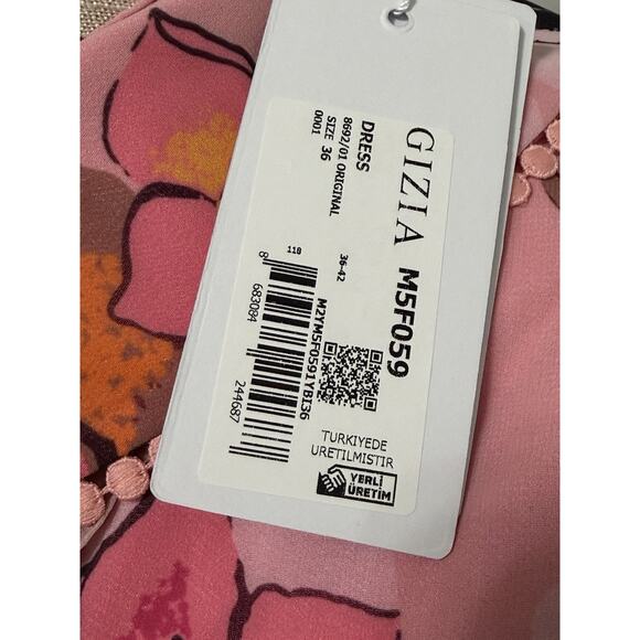 NEW Gizia Beaded Chiffon Mock Neck Midi Pink Floral M5F059 Size 36 Small Turkey - Picture 3 of 4